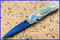 Suchat Jangtanong Custom Folding Knife Color Damascus Titanium Tariff Free