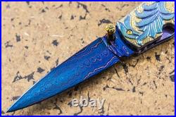 Suchat Jangtanong Custom Folding Knife Color Damascus Titanium Tariff Free