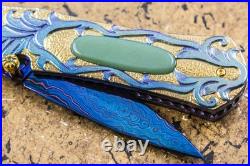 Suchat Jangtanong Custom Folding Knife Color Damascus Titanium Tariff Free