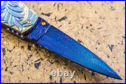Suchat Jangtanong Custom Folding Knife Color Damascus Titanium Tariff Free
