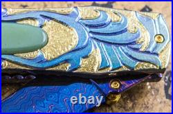 Suchat Jangtanong Custom Folding Knife Color Damascus Titanium Tariff Free