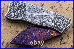 Suchat Jangtanong Custom Folding Knife Damas Steel Engrave Arabian Persian Art