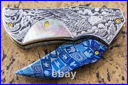 Suchat Jangtanong Custom Folding Knife Mosaic Damas Steel Engrave American Eagle