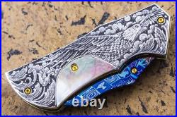 Suchat Jangtanong Custom Folding Knife Mosaic Damas Steel Engrave American Eagle