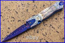 Suchat Jangtanong Custom Handmade Folding Knife Color Damascus Black Lip Pearl