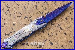 Suchat Jangtanong Custom Handmade Folding Knife Color Damascus Black Lip Pearl