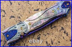 Suchat Jangtanong Custom Handmade Folding Knife Color Damascus Black Lip Pearl