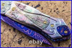 Suchat Jangtanong Custom Handmade Folding Knife Color Damascus Black Lip Pearl