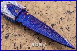 Suchat Jangtanong Custom Handmade Folding Knife Color Damascus Black Lip Pearl