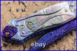 Suchat Jangtanong Custom Handmade Folding Knife Color Damascus Black Lip Pearl