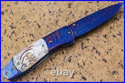 Suchat Jangtanong Custom Handmade Folding Knife Damascus Black Mother of Pearl