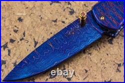 Suchat Jangtanong Custom Handmade Folding Knife Damascus Black Mother of Pearl