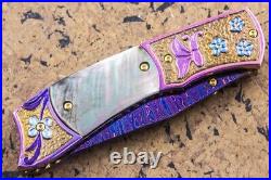 Suchat Jangtanong Custom Handmade Folding Knife Damascus Black Pearl Titanium