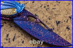 Suchat Jangtanong Custom Handmade Folding Knife Damascus White Pearl 24K Screw