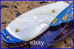 Suchat Jangtanong Custom Handmade Folding Knife Damascus White Pearl 24K Screw