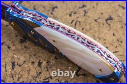 Suchat Jangtanong Custom Handmade Folding Knife Damascus White Pearl 24K Screw