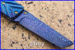 Suchat Jangtanong Custom Handmade Folding Knife Tanto Damascus Yellow Pearl