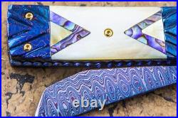 Suchat Jangtanong Custom Handmade Folding Knife Tanto Damascus Yellow Pearl