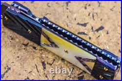 Suchat Jangtanong Custom Handmade Folding Knife Tanto Damascus Yellow Pearl