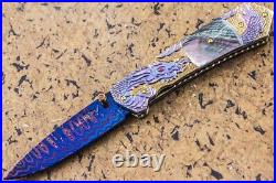 Suchat Jangtanong Folding Knife Damas Steel Anodized Titanium Year of Dragon