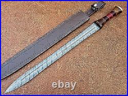 Suoer Cutlery Handmade Damascus Steel Roman Style Sword Brass & Colored Wood