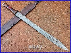 Suoer Cutlery Handmade Damascus Steel Roman Style Sword Brass & Colored Wood