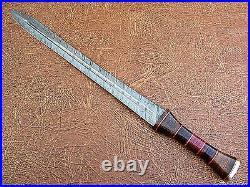 Suoer Cutlery Handmade Damascus Steel Roman Style Sword Brass & Colored Wood