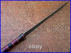 Suoer Cutlery Handmade Damascus Steel Roman Style Sword Brass & Colored Wood