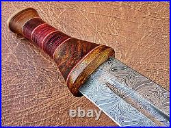 Suoer Cutlery Handmade Damascus Steel Roman Style Sword Brass & Colored Wood