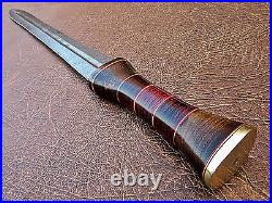 Suoer Cutlery Handmade Damascus Steel Roman Style Sword Brass & Colored Wood