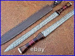 Suoer Cutlery Handmade Damascus Steel Roman Style Sword Brass & Colored Wood