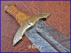 Super Cutlery handmade Damascus Defender Sword, Brass Bolster and Olive Handle