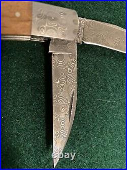 Super RARE NOS Bill Ruple 2 Blade Damascus Folding Folder Trapper Knife