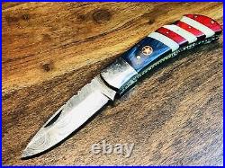 TSA CONFISCATED DAMASCUS FOLDING KNIFES BONE STAG WOOD HANDLES (Lot of 4)