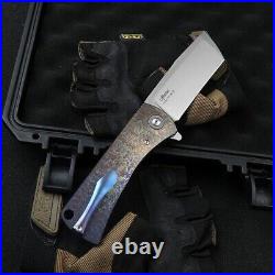 Tanto Folding Knife Pocket Hunting Survival Tactical D2 Steel Titanium Handle S