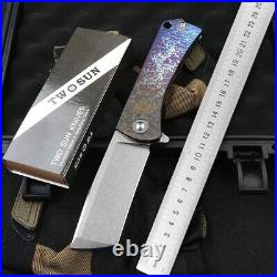 Tanto Folding Knife Pocket Hunting Survival Tactical D2 Steel Titanium Handle S