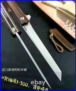 Tanto Folding Knife Pocket Hunting Survival Wild Tactical M390 Steel Wood Handle