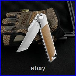 Tanto Knife Folding Pocket Hunting Survival Camp 14C28N Steel Titanium Micarta S