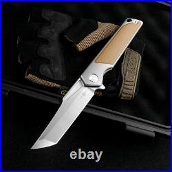 Tanto Knife Folding Pocket Hunting Survival Camp 14C28N Steel Titanium Micarta S