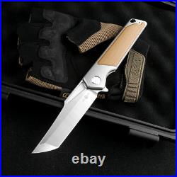 Tanto Knife Folding Pocket Hunting Survival Camp 14C28N Steel Titanium Micarta S