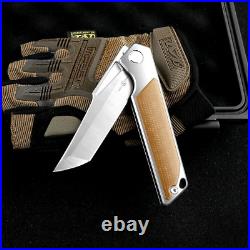 Tanto Knife Folding Pocket Hunting Survival Camp 14C28N Steel Titanium Micarta S