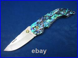 Thailand Custom Made Lockback Folding Knife 440C SS Mosaic Green Abalone L-378