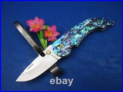 Thailand Custom Made Lockback Folding Knife 440C SS Mosaic Green Abalone L-378