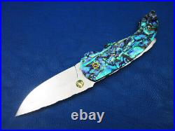 Thailand Custom Made Lockback Folding Knife 440C SS Mosaic Green Abalone L-378