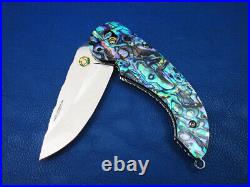 Thailand Custom Made Lockback Folding Knife 440C SS Mosaic Green Abalone L-378