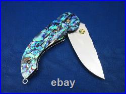 Thailand Custom Made Lockback Folding Knife 440C SS Mosaic Green Abalone L-378