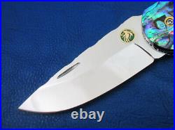 Thailand Custom Made Lockback Folding Knife 440C SS Mosaic Green Abalone L-378