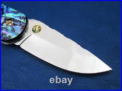 Thailand Custom Made Lockback Folding Knife 440C SS Mosaic Green Abalone L-378