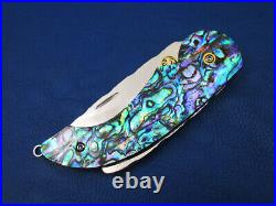 Thailand Custom Made Lockback Folding Knife 440C SS Mosaic Green Abalone L-378