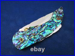 Thailand Custom Made Lockback Folding Knife 440C SS Mosaic Green Abalone L-378